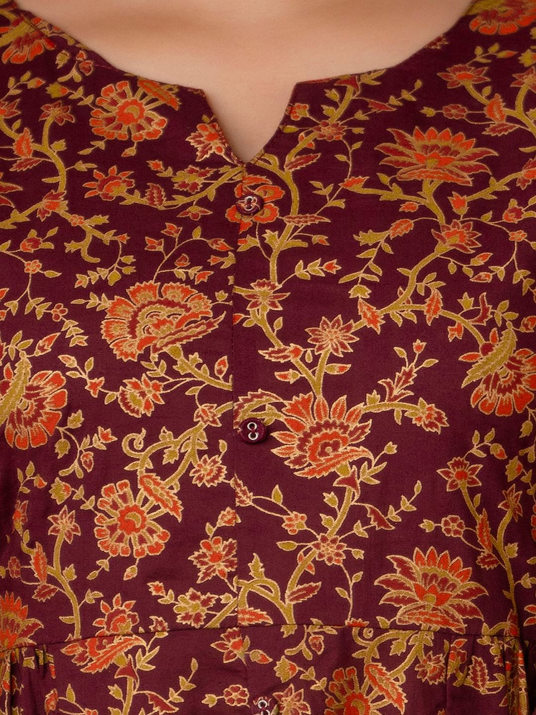 Burgundy Gold Printed Floral Print Tiara Dress