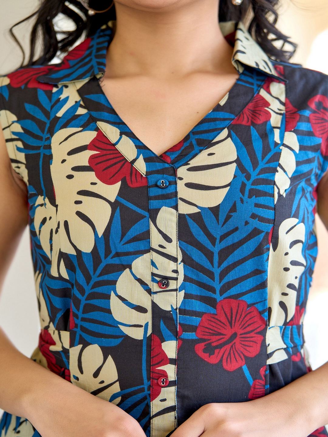 Black Abstract Printed Sleeveless A-Line Dress