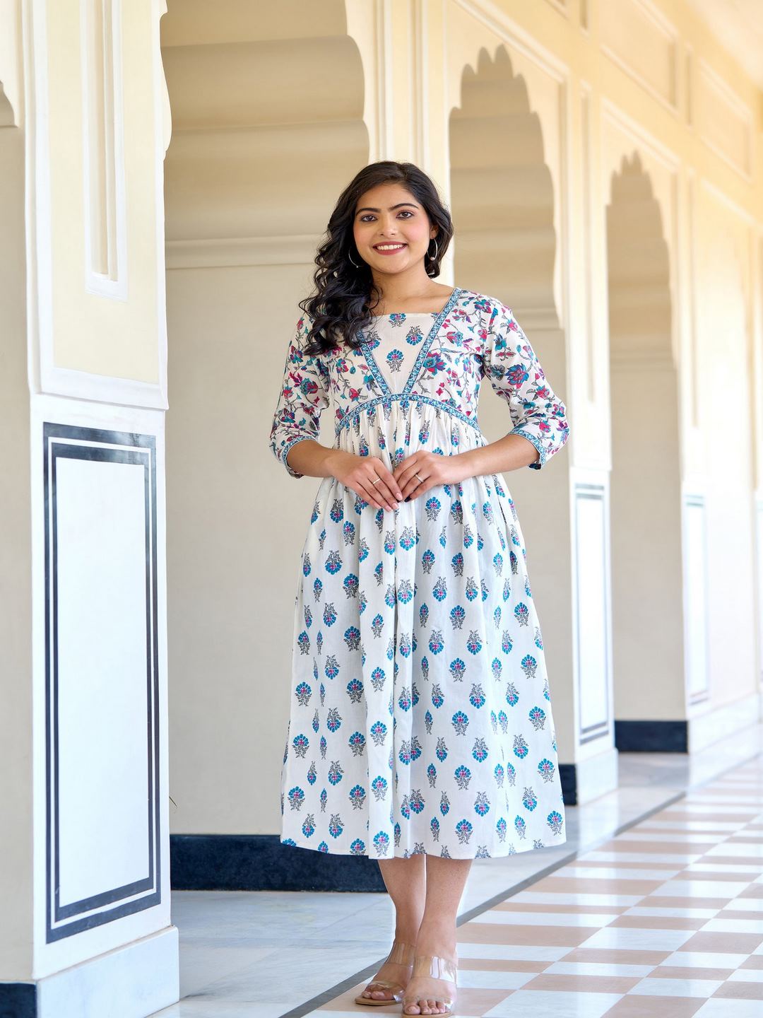 White Printed Flared Dress