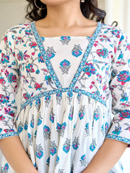 White Printed Flared Dress