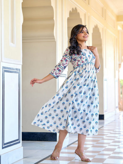 White Printed Flared Dress