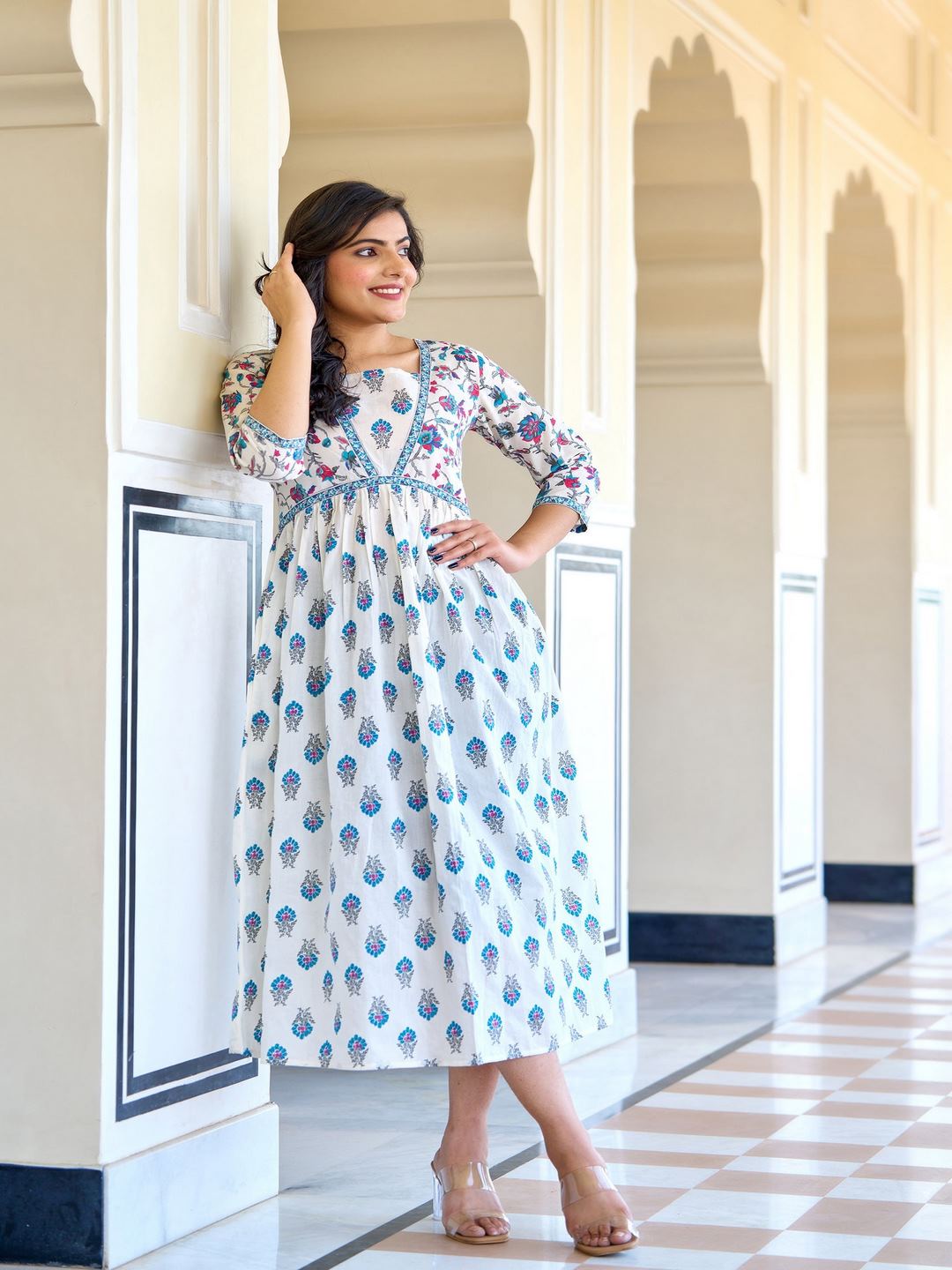 White Printed Flared Dress