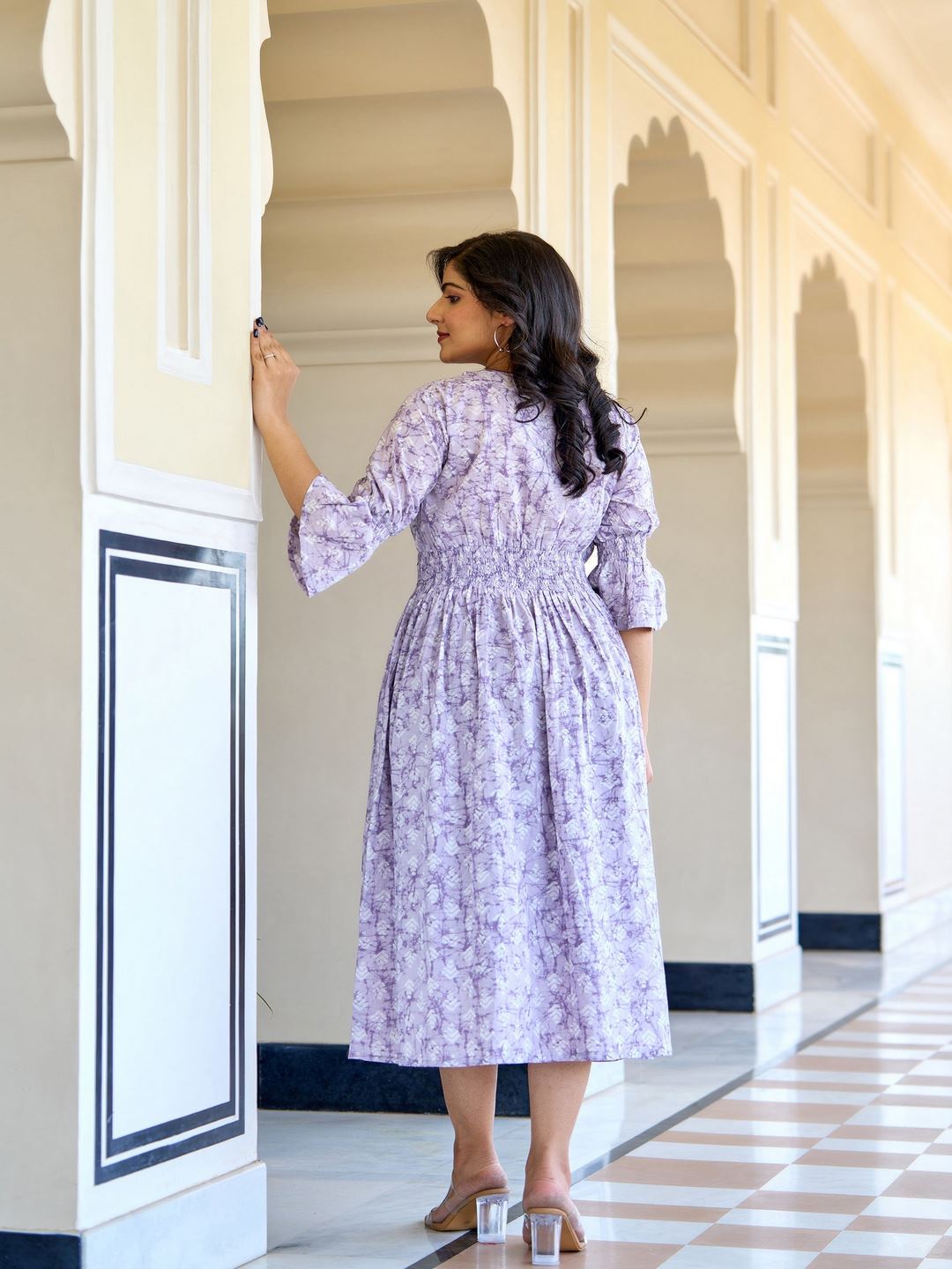 Purple Printed Flared Dress