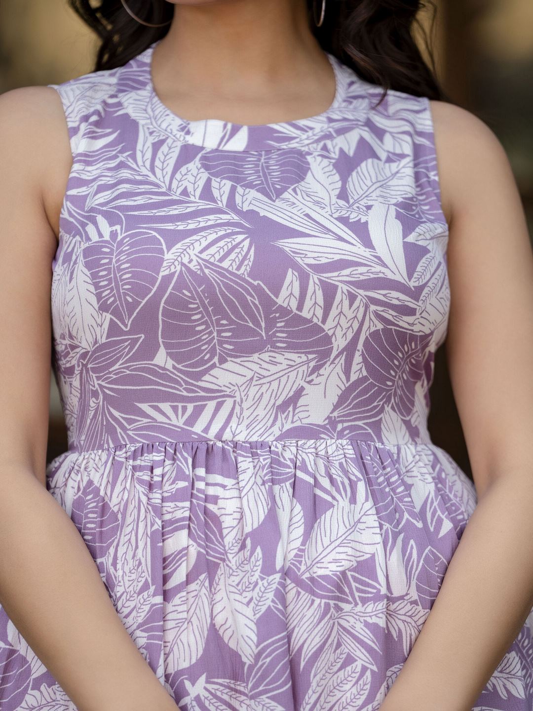 Purple Abstract Printed Sleeveless Midi Dress
