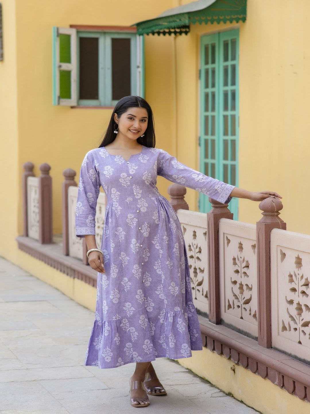 Purple Ethnic Printed Flared Dress