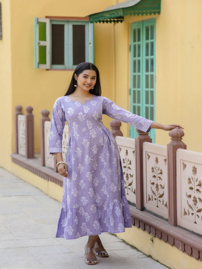 Purple Ethnic Printed Flared Dress