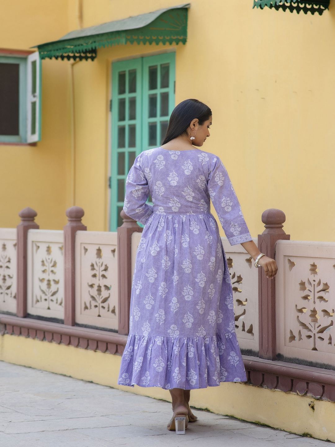 Purple Ethnic Printed Flared Dress