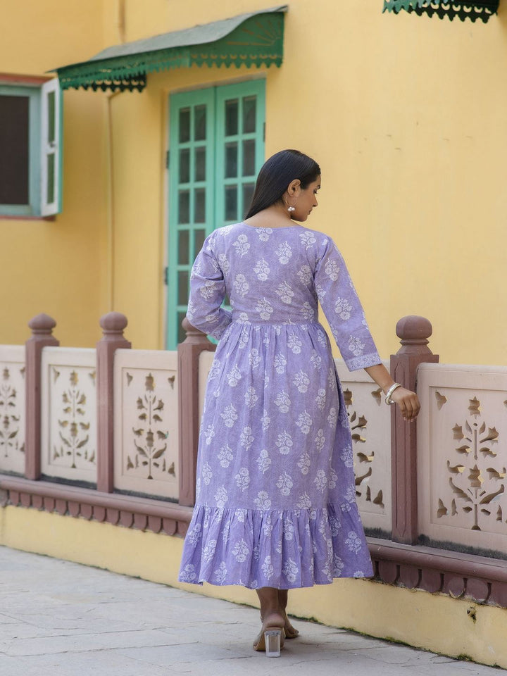 Purple Ethnic Printed Flared Dress