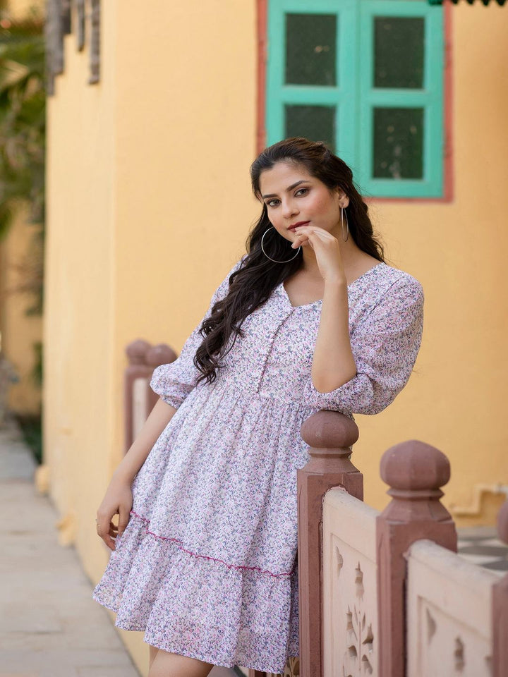 Off-White Printed Mini Georgette Dress