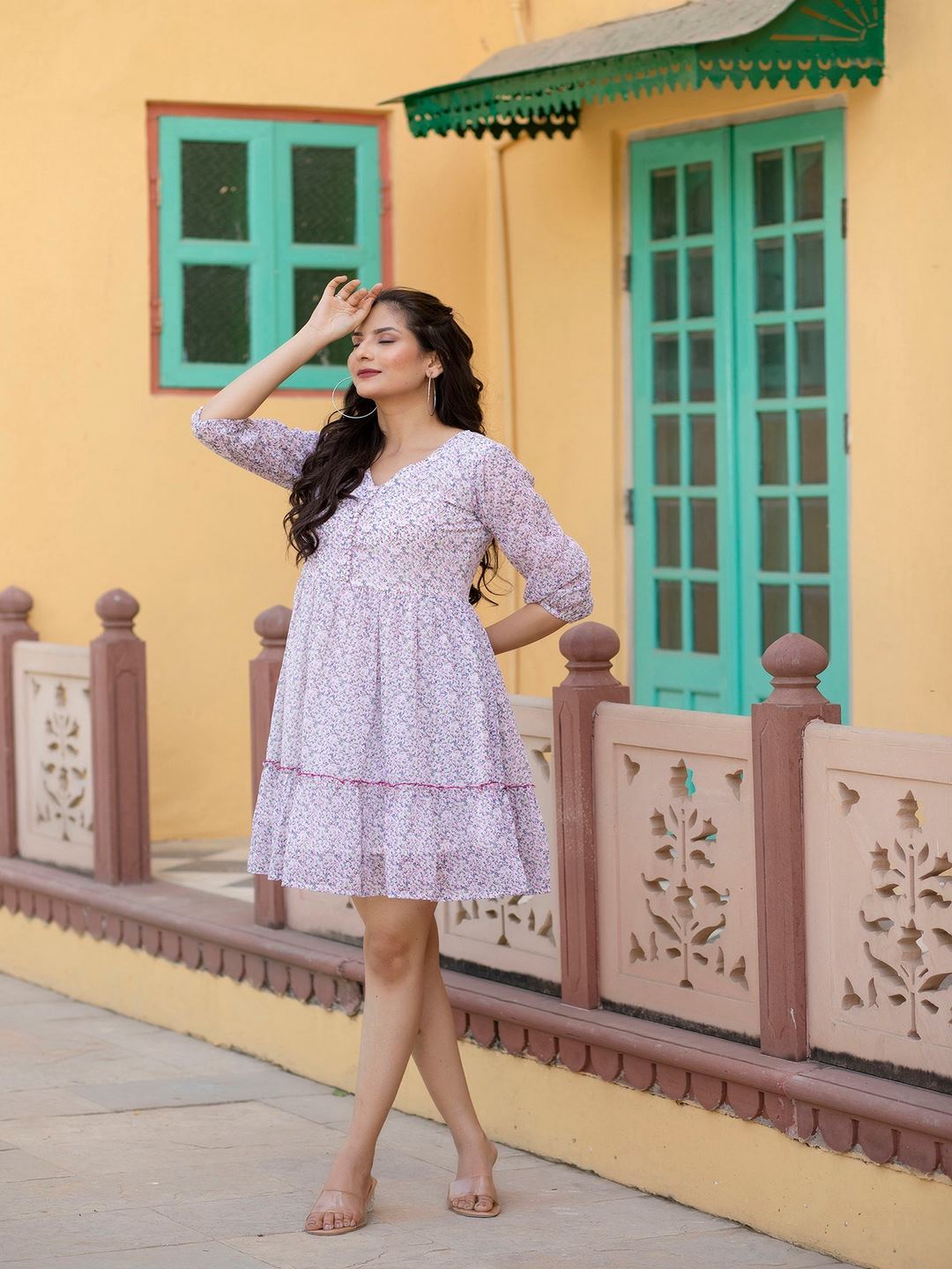 Off-White Printed Mini Georgette Dress