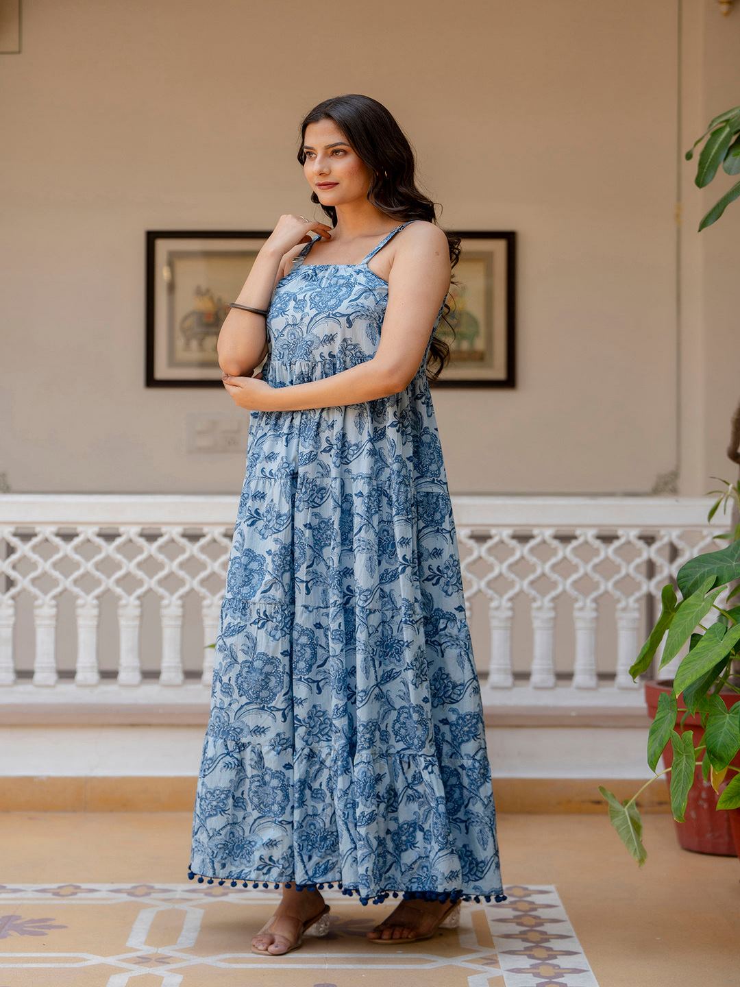 Blue Ethnic Printed Flared Dress