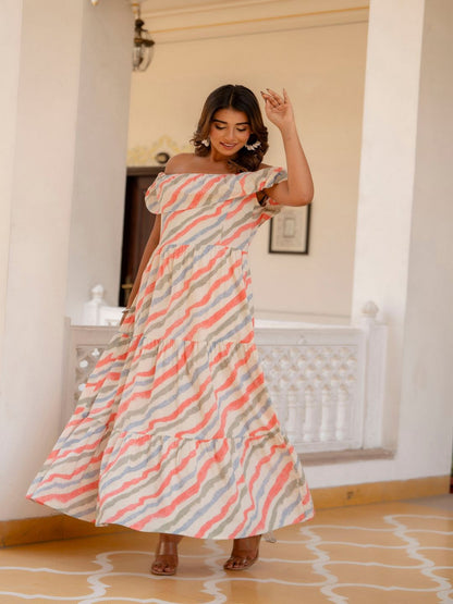Off-White Lehariya Printed Flared Dress