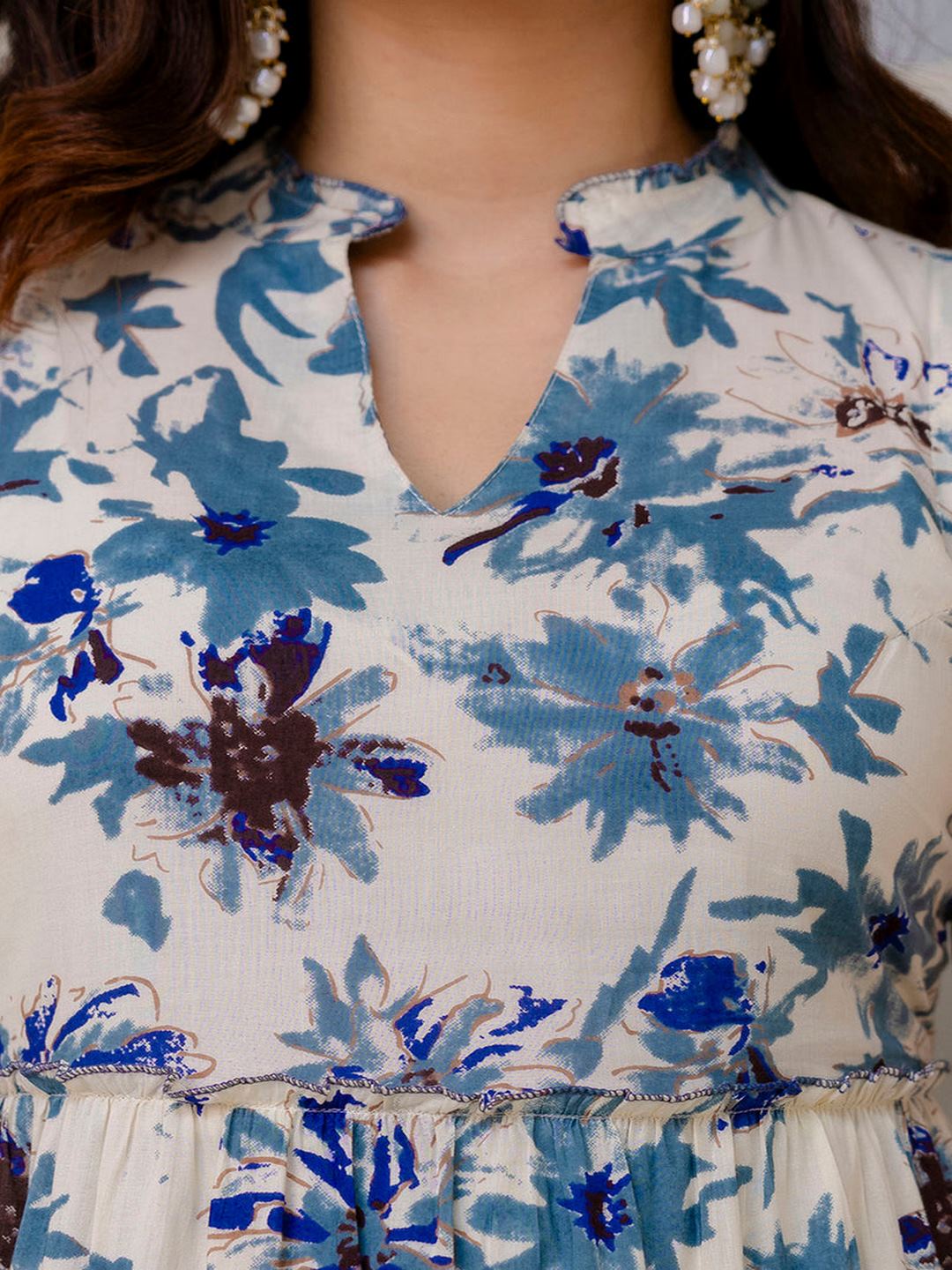 Off White Printed Sleeveless Flared Dress