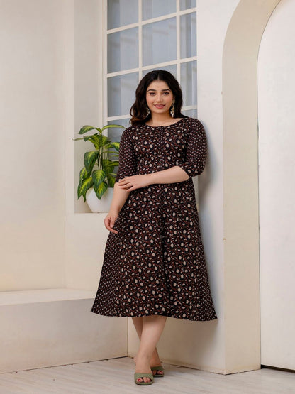 Black Ethnic Printed Flared Dress