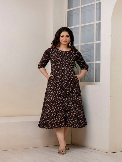 Black Ethnic Printed Flared Dress