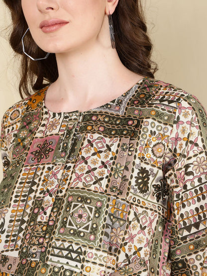 Multi Printed Flared Maternity Dress