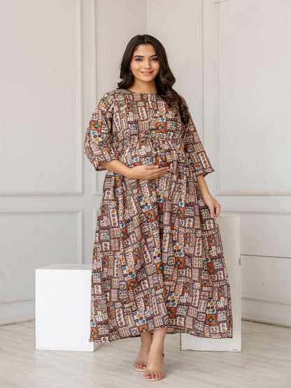 Multi Printed Flared Maternity Dress