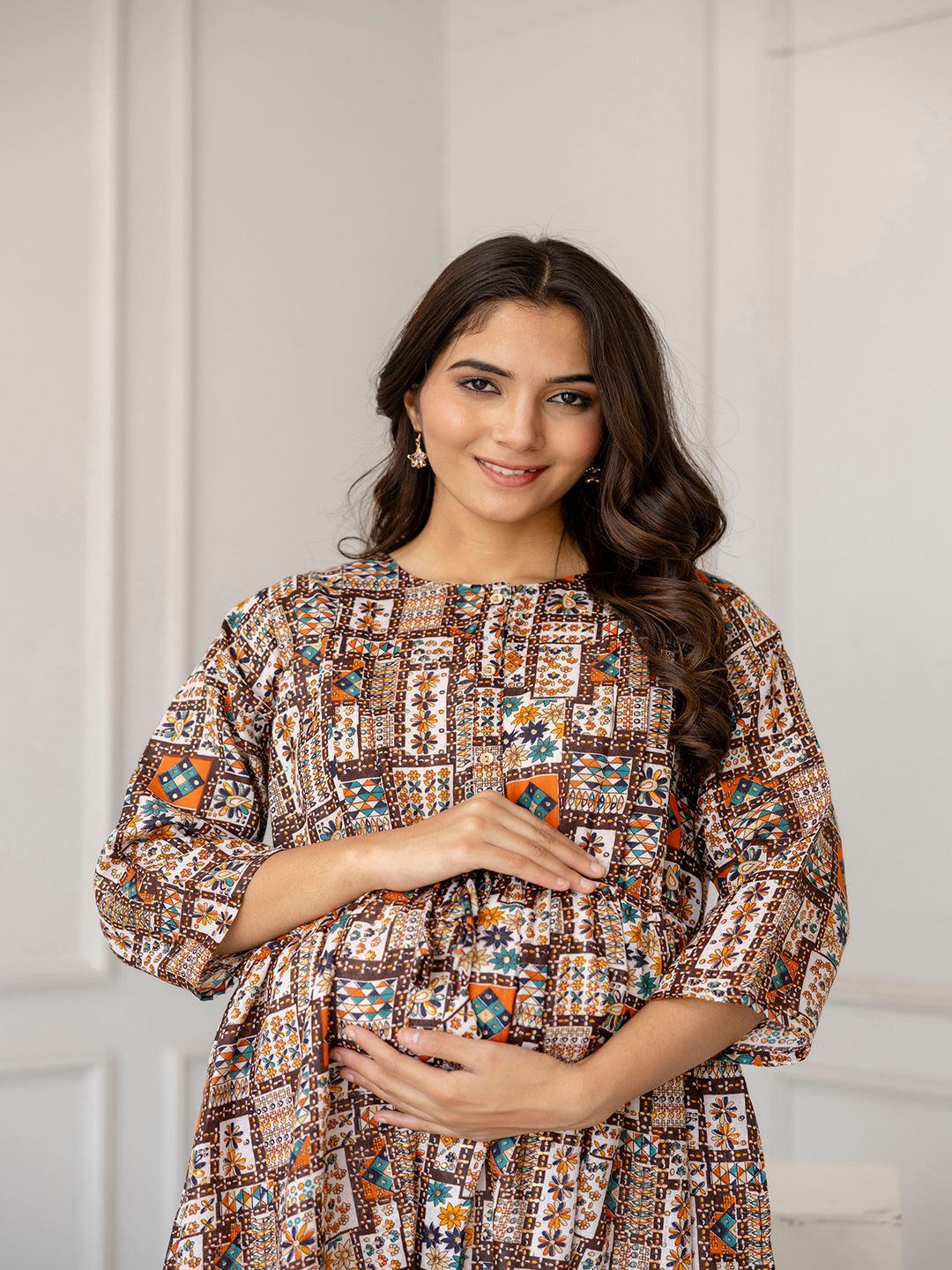 Multi Printed Flared Maternity Dress