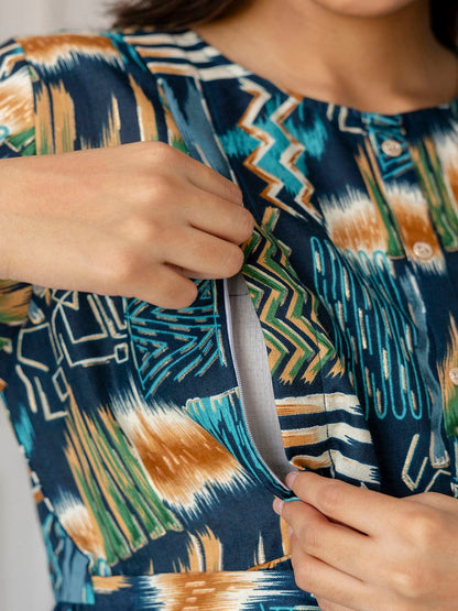 Multi Printed Flared Maternity Dress