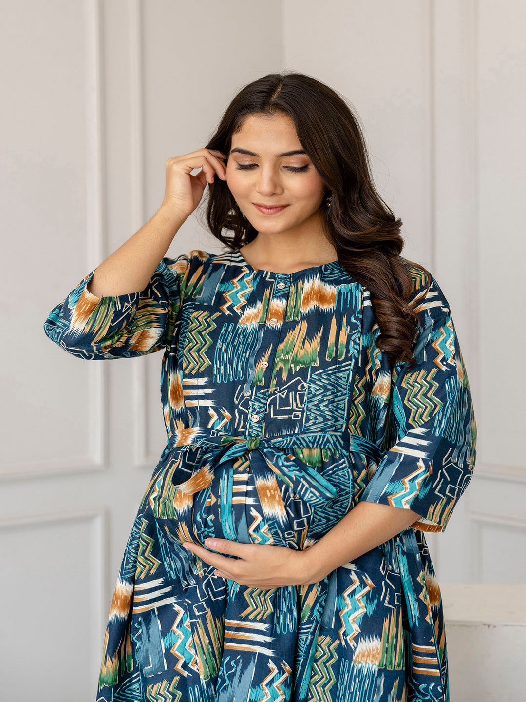 Multi Printed Flared Maternity Dress