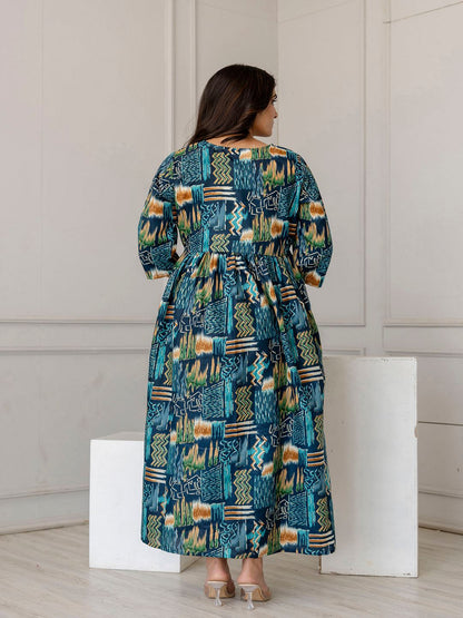 Multi Printed Flared Maternity Dress