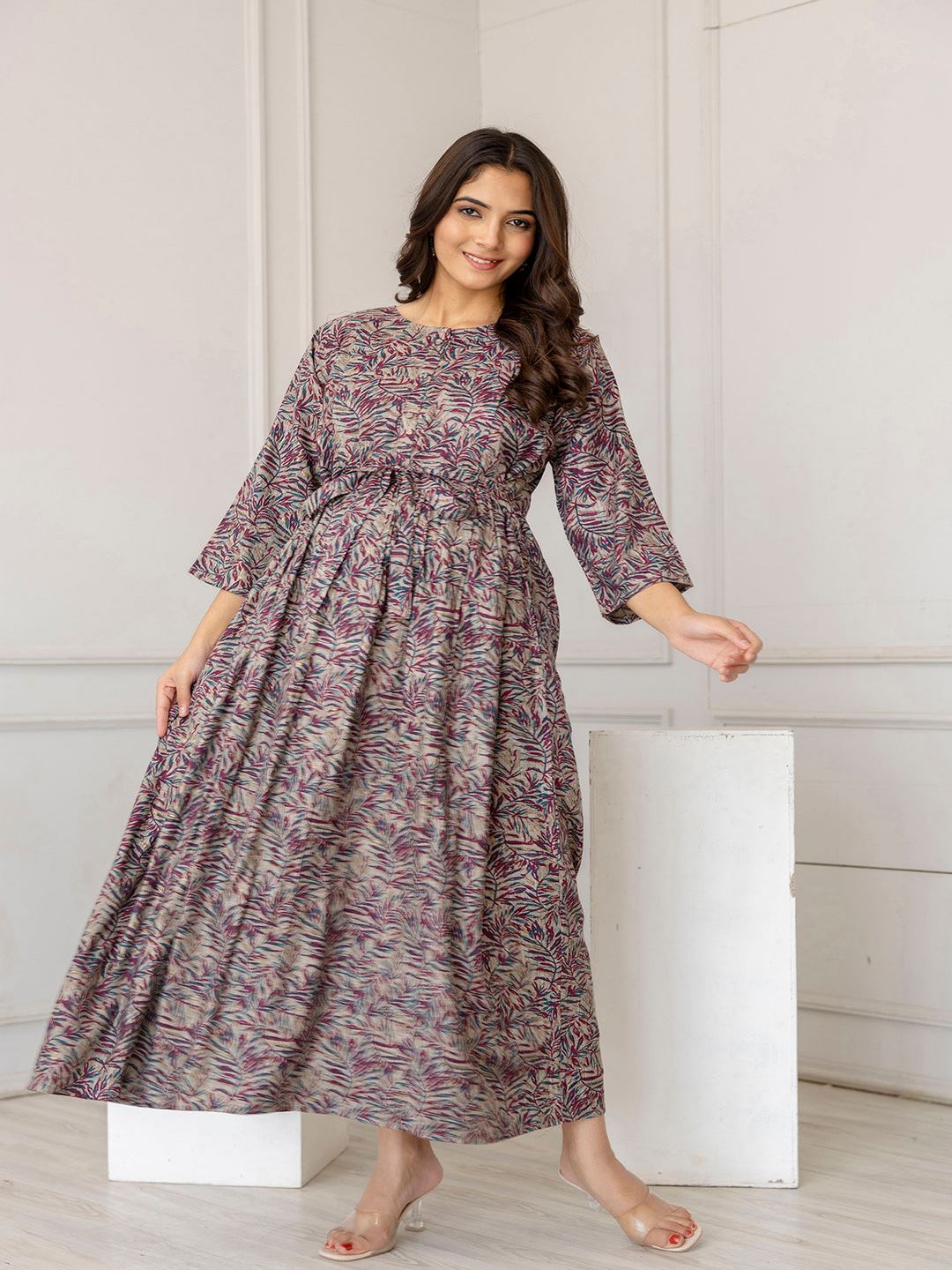 Multi Printed Flared Maternity Dress
