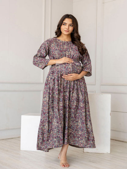 Multi Printed Flared Maternity Dress