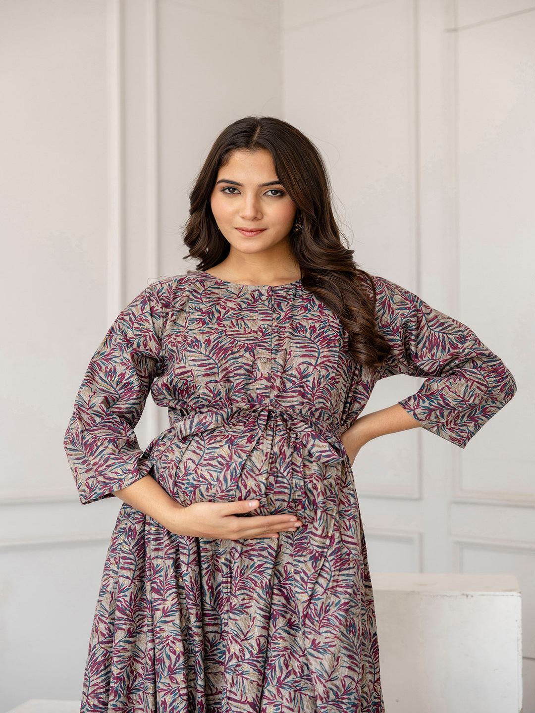 Multi Printed Flared Maternity Dress