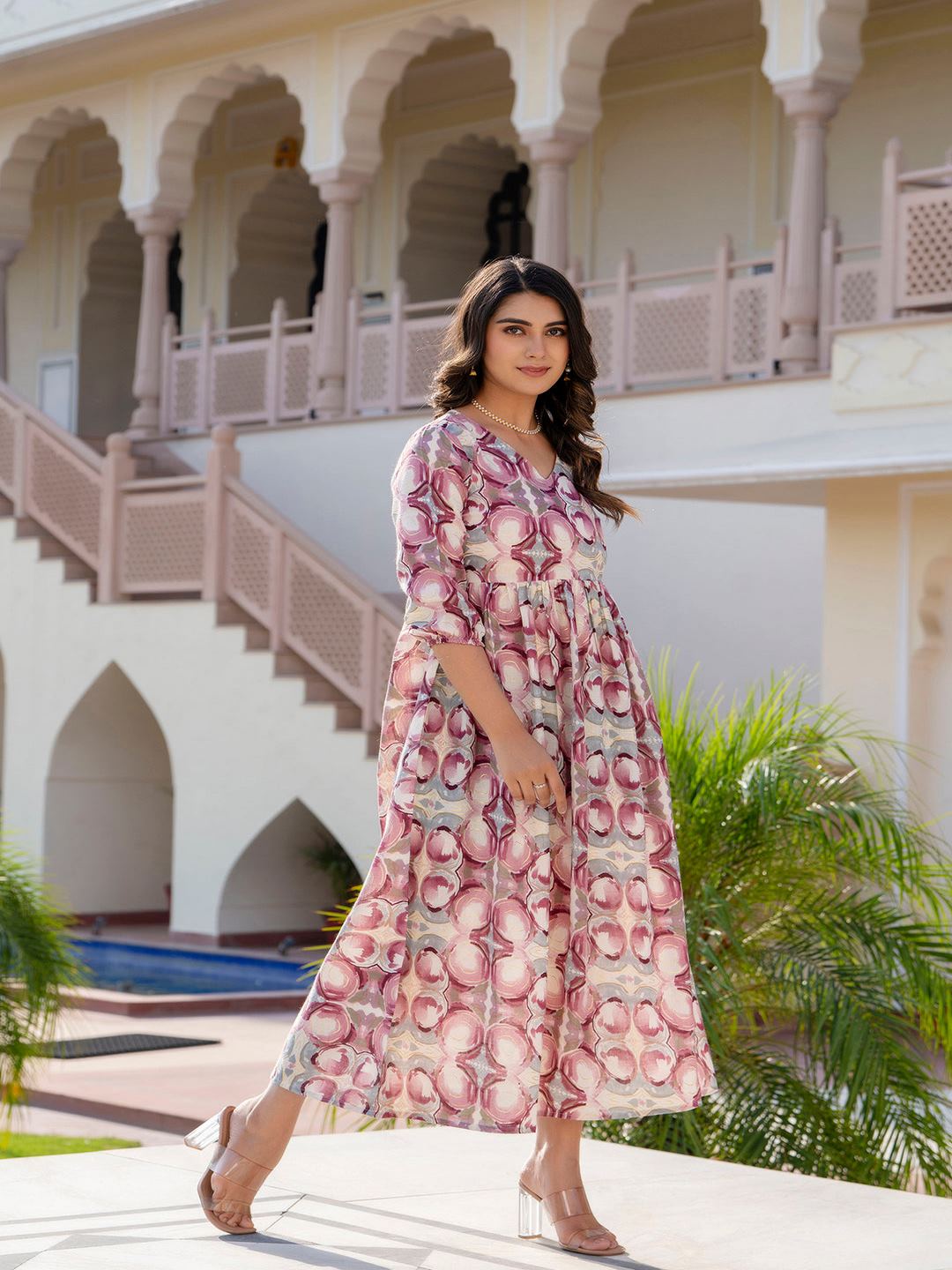 Multi Abstract Printed Flared Dress