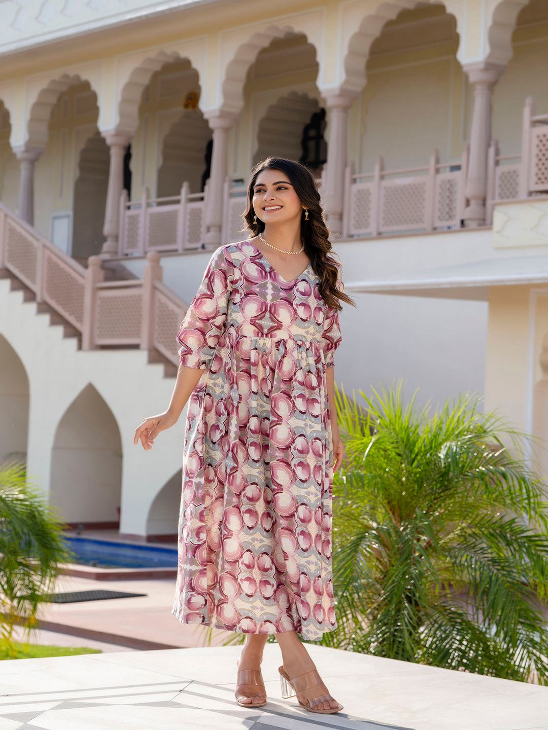 Multi Abstract Printed Flared Dress