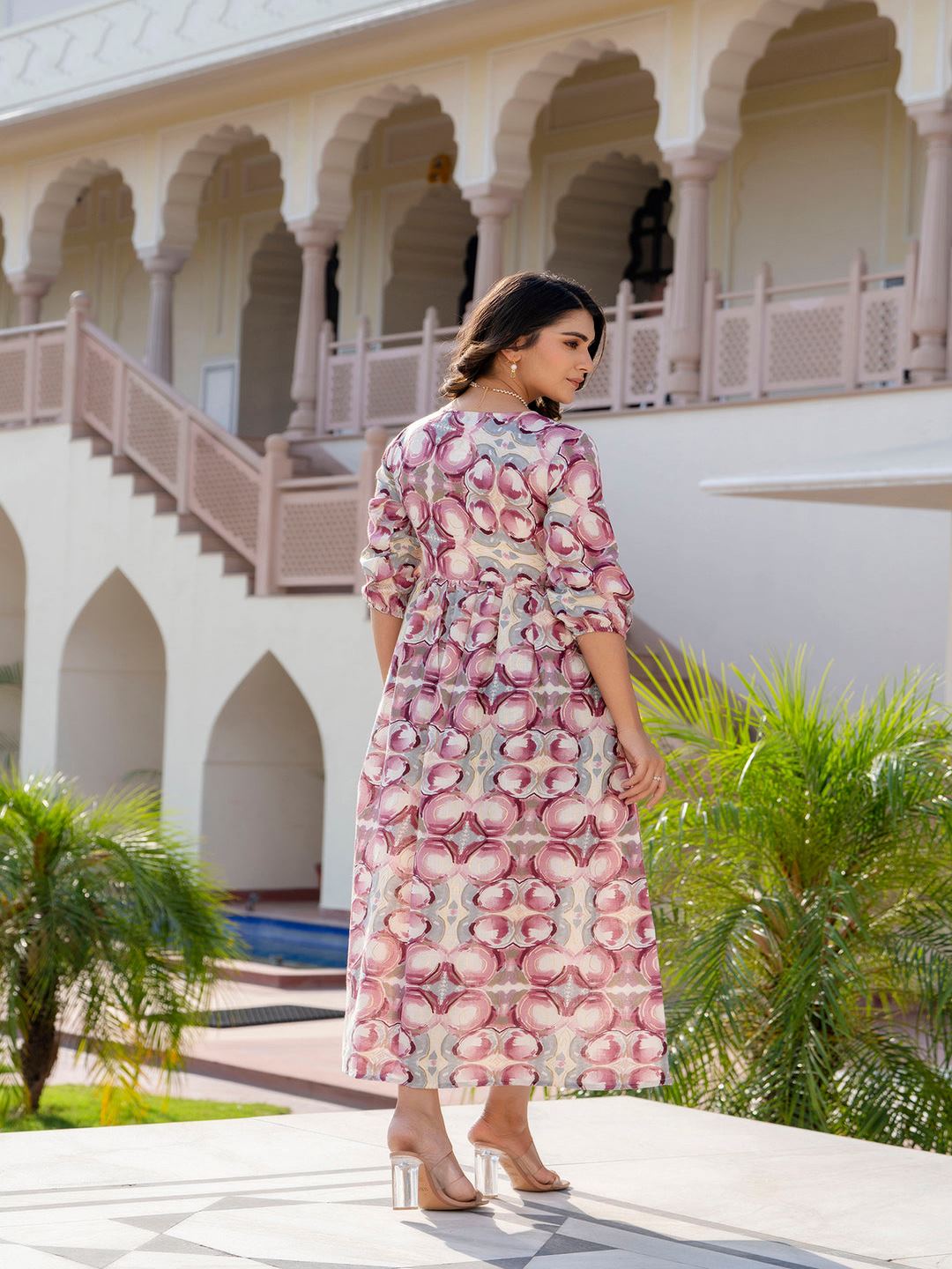 Multi Abstract Printed Flared Dress