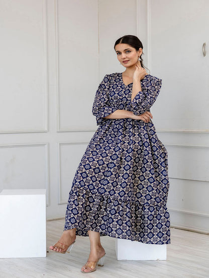 Blue Ethnic Printed Flared Dress