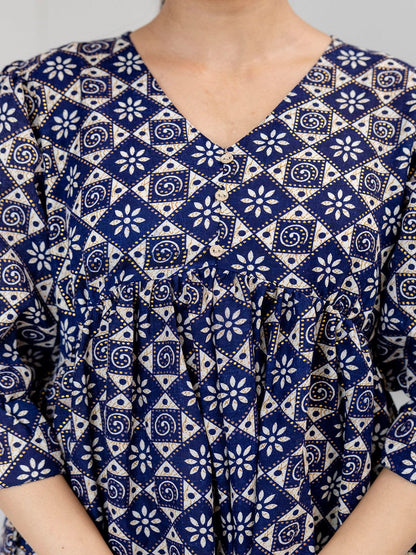 Blue Ethnic Printed Flared Dress