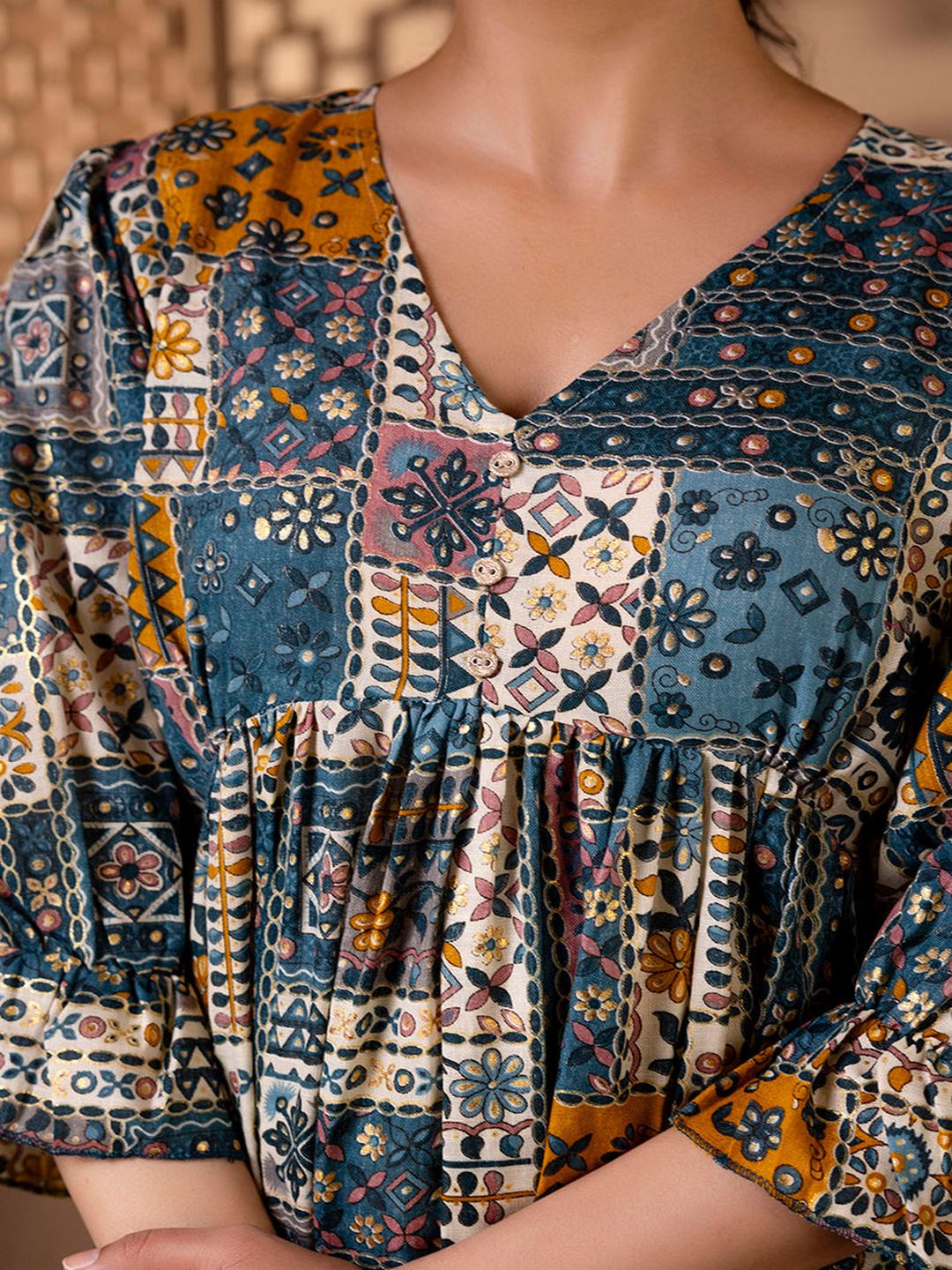 Multi Ethnic Printed Flared Dress