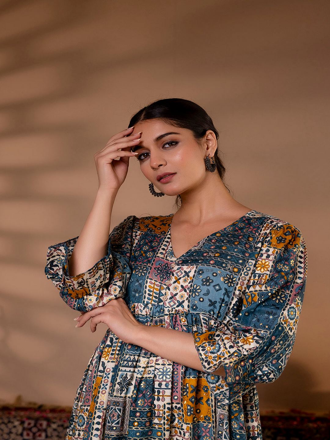 Multi Ethnic Printed Flared Dress