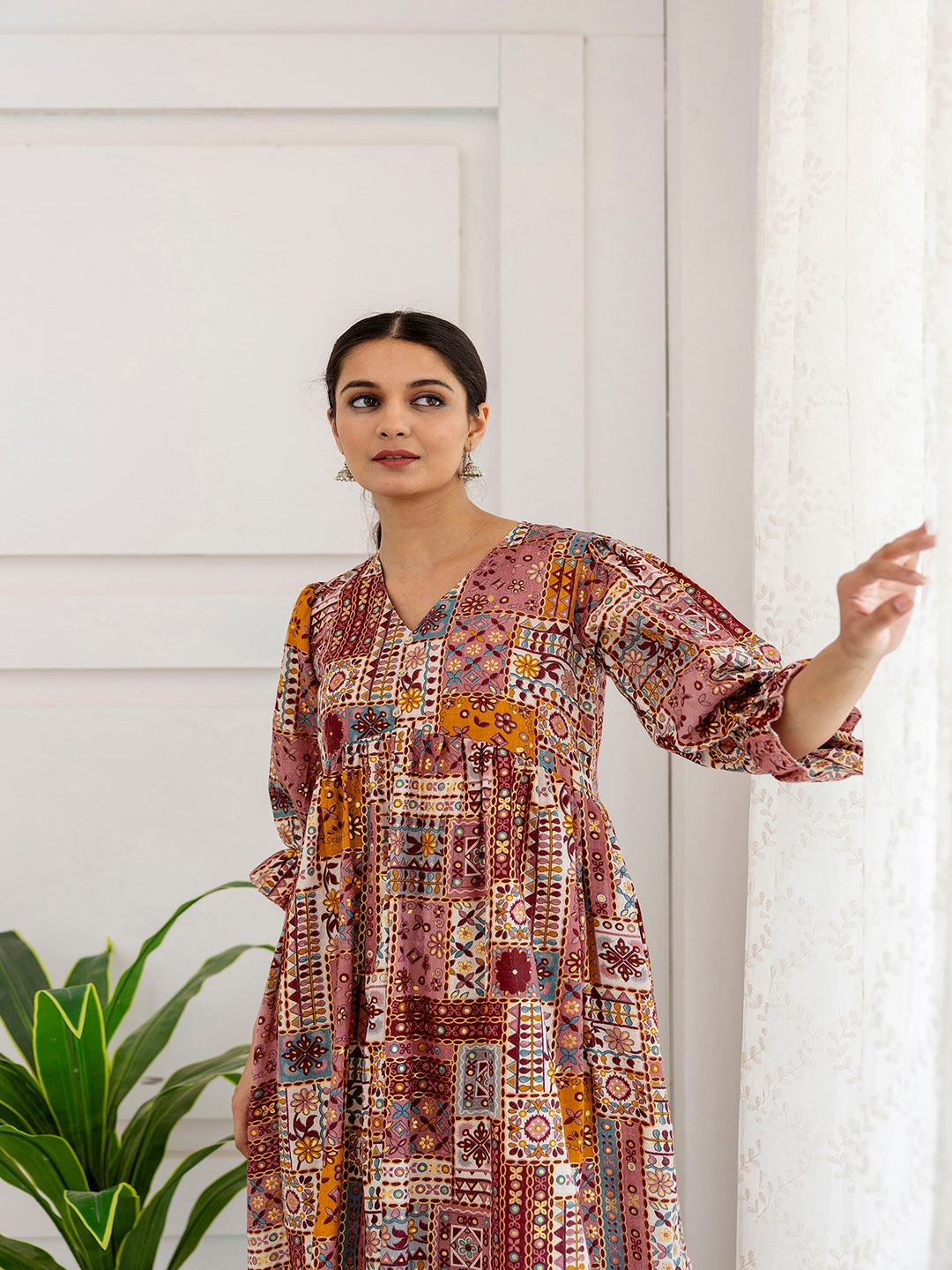 Multi Ethnic Printed Flared Dress