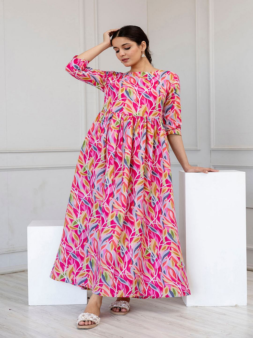 Multi Ethnic Printed Flared Dress