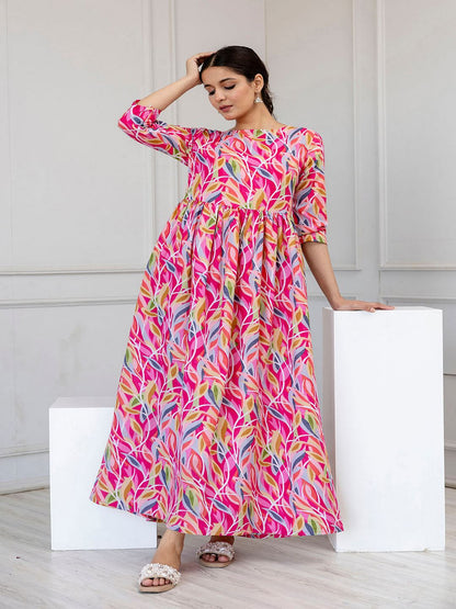 Multi Ethnic Printed Flared Dress