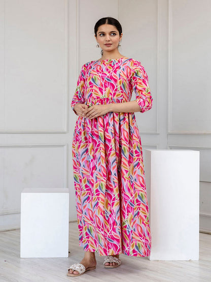 Multi Ethnic Printed Flared Dress