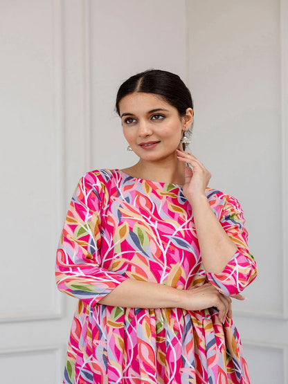 Multi Ethnic Printed Flared Dress