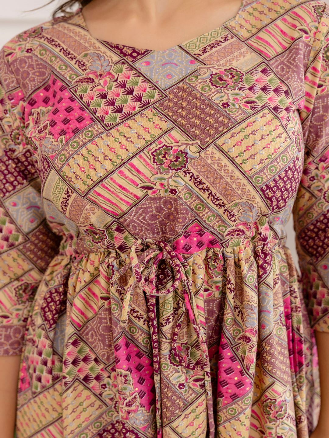 Multi Ethnic Printed Flared Dress