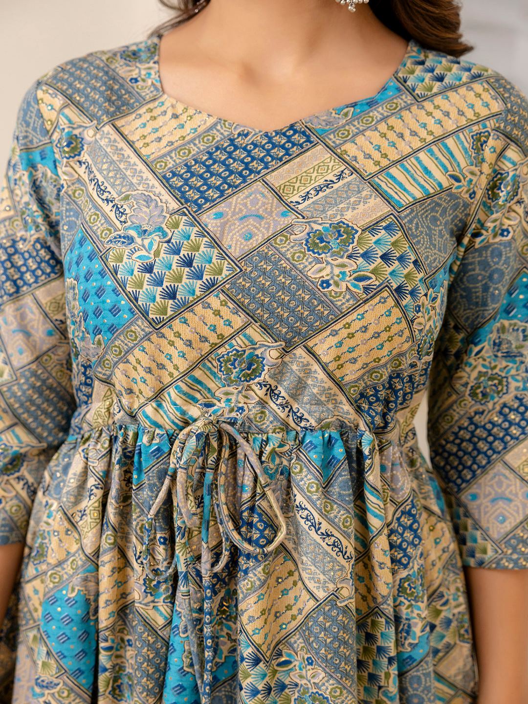 Multi Ethnic Printed Flared Dress