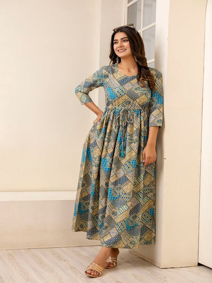 Multi Ethnic Printed Flared Dress