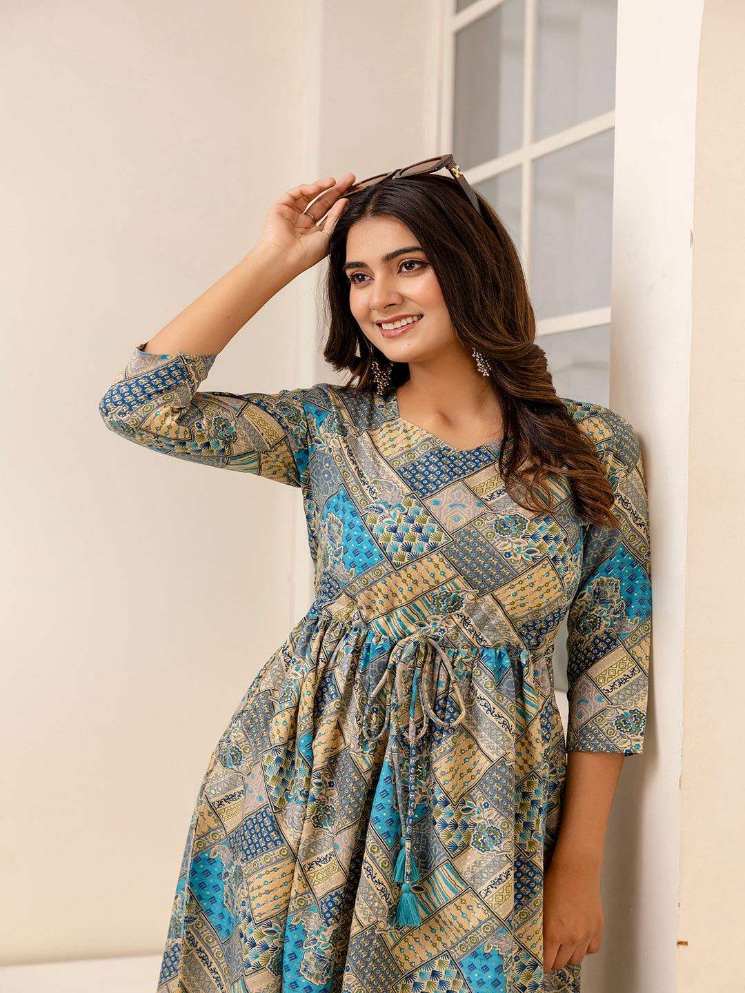 Multi Ethnic Printed Flared Dress