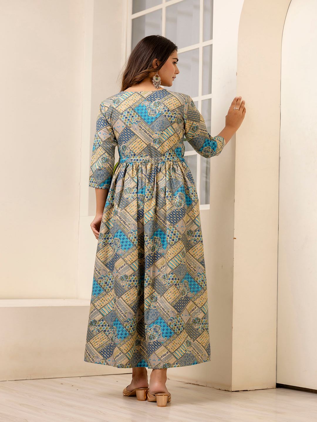Multi Ethnic Printed Flared Dress