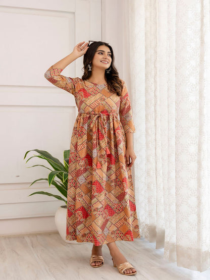 Multi Ethnic Printed Flared Dress