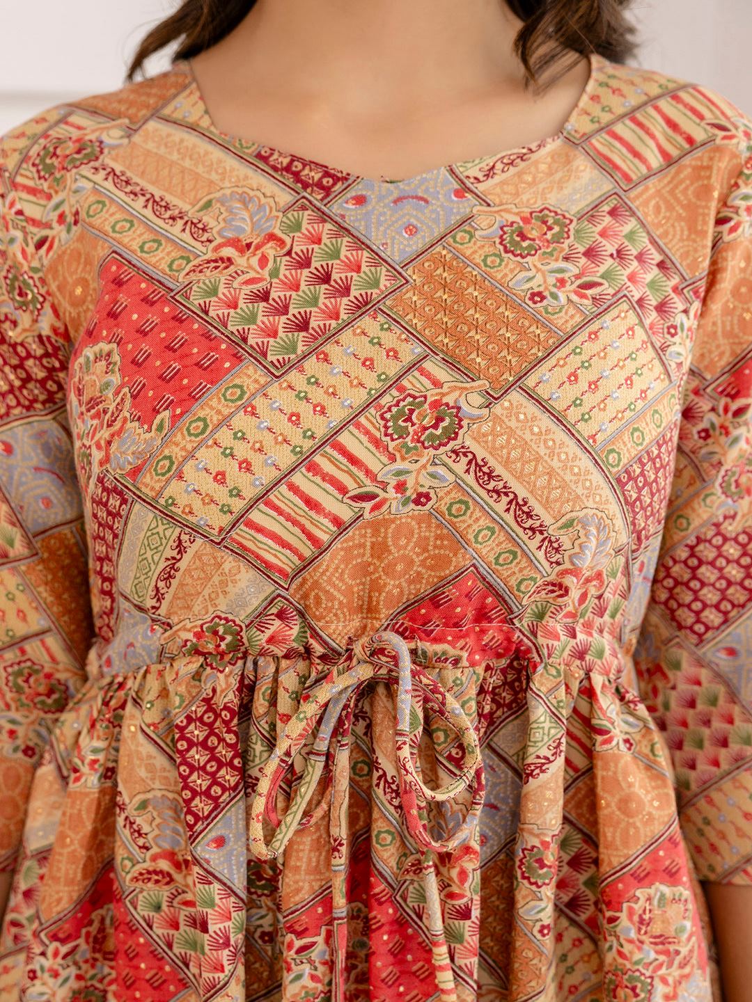 Multi Ethnic Printed Flared Dress