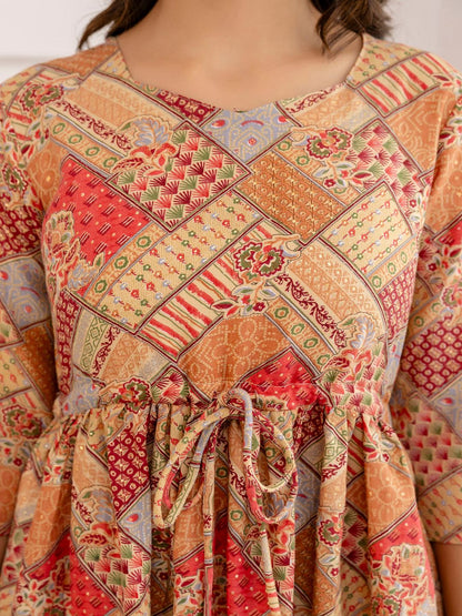 Multi Ethnic Printed Flared Dress