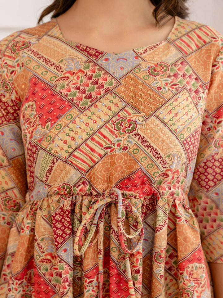 Multi Ethnic Printed Flared Dress
