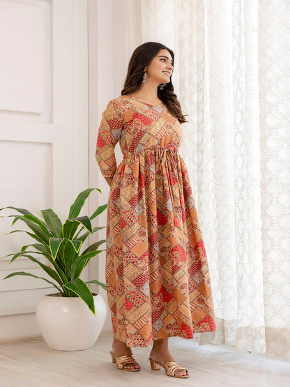 Multi Ethnic Printed Flared Dress